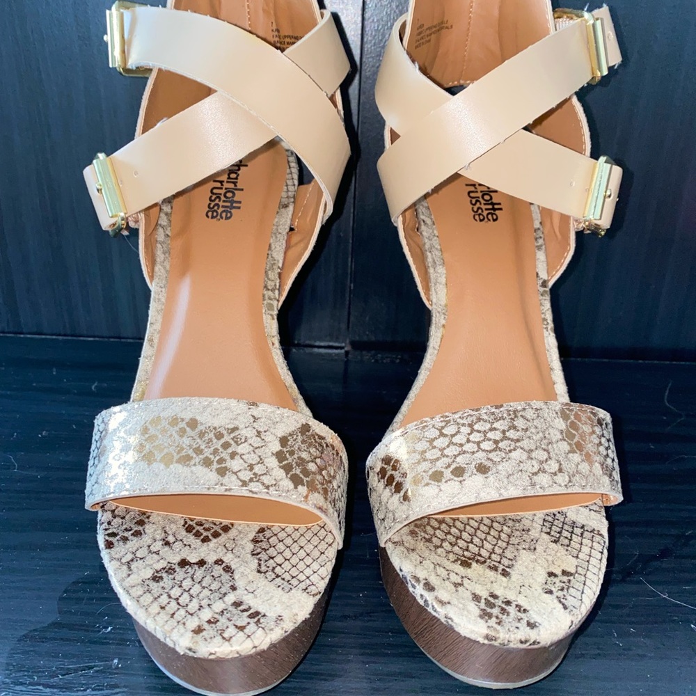 Charlotte Russe Strappy Snake Skin Pattern Wedges